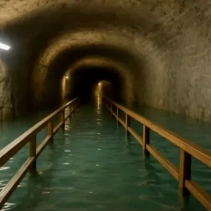 „Galerie inundată din Salina Praid, transformată într-un lac subteran după colapsul din mai 2025”