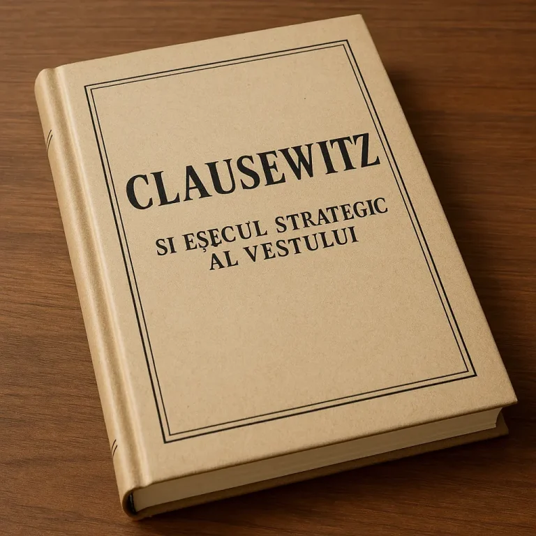 Carte Clausewitz pe o masă de lemn, simbol al strategiilor militare clasice ignorate în conflictul din Ucraina