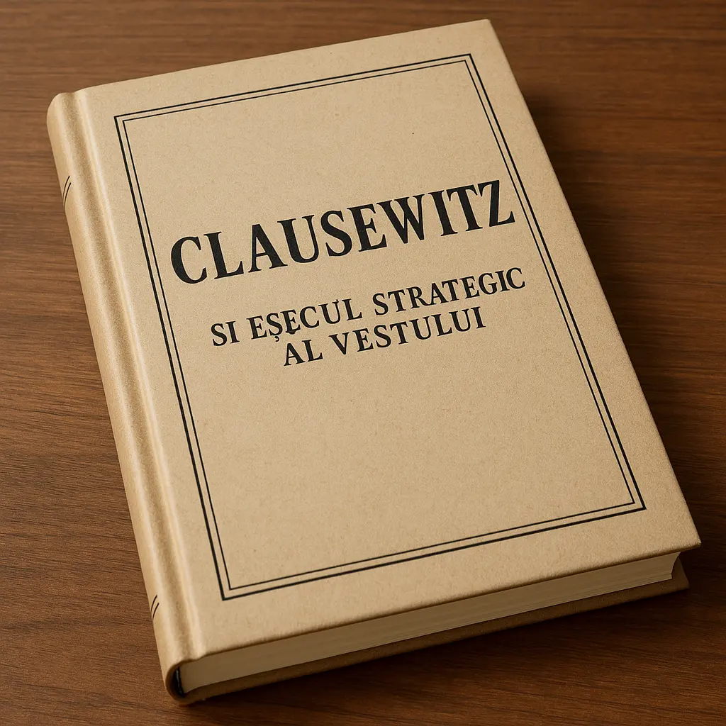 Carte Clausewitz pe o masă de lemn, simbol al strategiilor militare clasice ignorate în conflictul din Ucraina