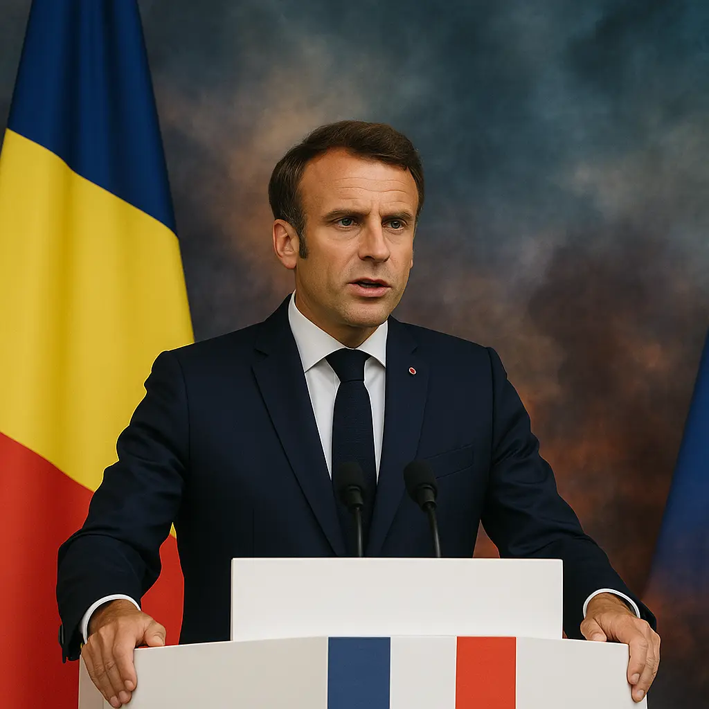 România - obedienţă şi austeritate sub influenţa Franţei. Emmanuel Macron susţine un discurs la Hôtel de Brienne, Paris, 13 iulie 2025.