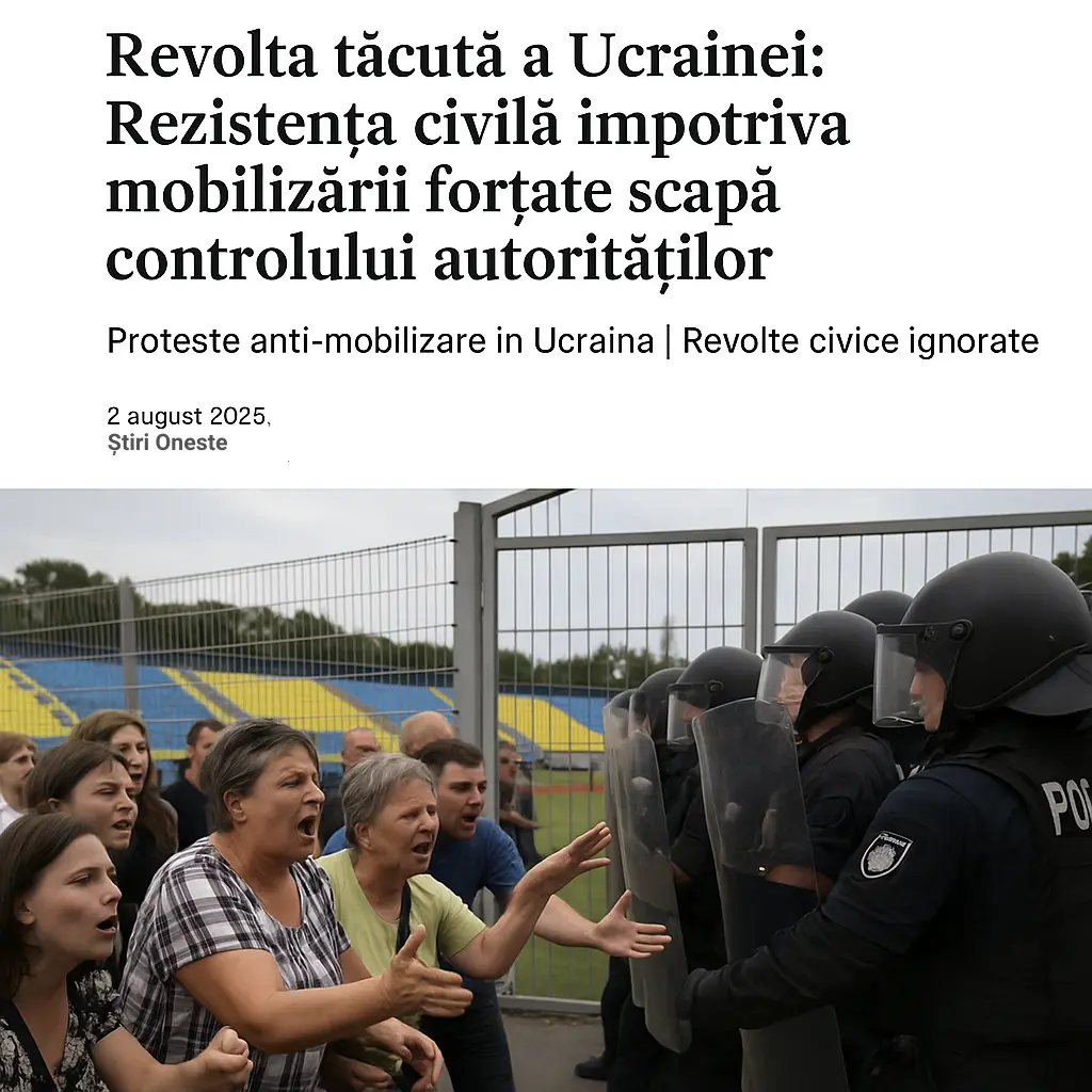 Proteste anti-mobilizare în Ucraina, civili confruntă poliția în fața unui stadion din Vinița, în timpul unei demonstrații împotriva mobilizării forțate.